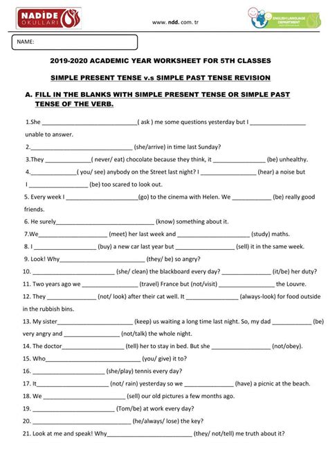 5th Simple Present Past Tenses Worksheet Live Worksheets Worksheets