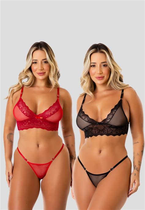 Kit Conjuntos Lingerie Sexy De Renda E Tule Preto E Vermelho Compre Agora Dafiti Brasil