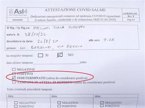 Salme Classificate Covid Senza Tampone Lasl Procedura Nazionale