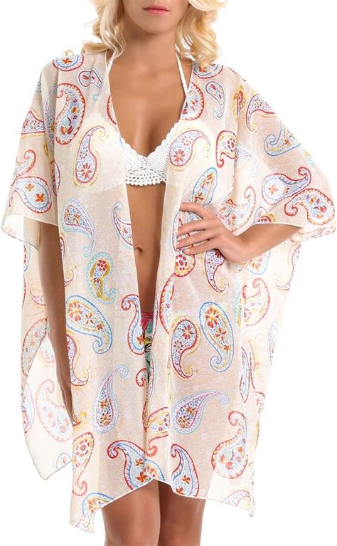 Corafritz Womens Summer Sexy Bikini Beach Covers Up Sleeve Side Split Cardigan Sheer Graphic