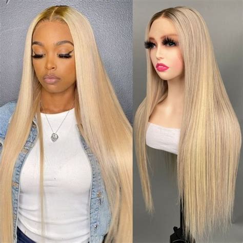 Beautyforever Straight Blonde X Lace Front Wigs Dark Root Ombre Pre Plucked With Babyhair
