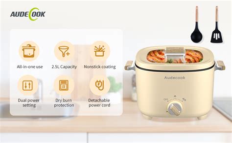 Audecook Hot Pot Electric L Portable Nonstick Multicooker Shabu Shabu Pot Travel Electric