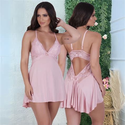 Camisola Sensual Sem Bojo Al As Ajust Veis Costa Nua Renda Macia Calcinha Gng Lingerie