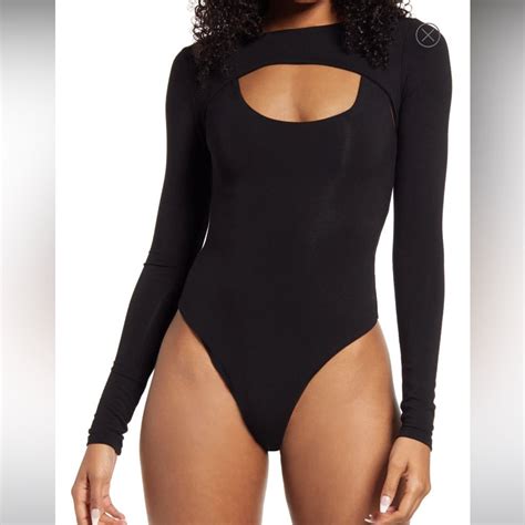 Naked Wardrobe Long Sleeve Body Suit W Cutout Long Sleeve Bodysuit Black Bodysuit Longsleeve