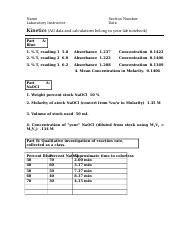 Lab Kinetic Report Docx Name Laboratory Instructor Section Number