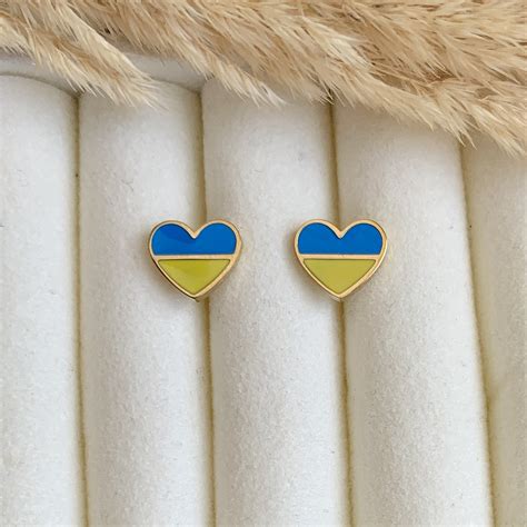 Сережки гвоздики Stainless steel флаг Украины желто-синие ...