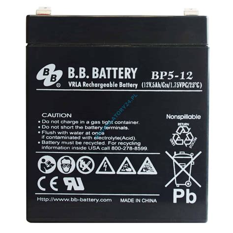 B.B. Battery BP5-12 12V 5Ah AGM BP 5/12 zgodny z normą VDS