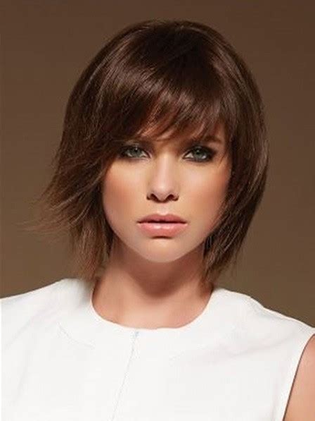 Hot Sale Layered Bob Style Straight Human Hair Wig With Full Bangs