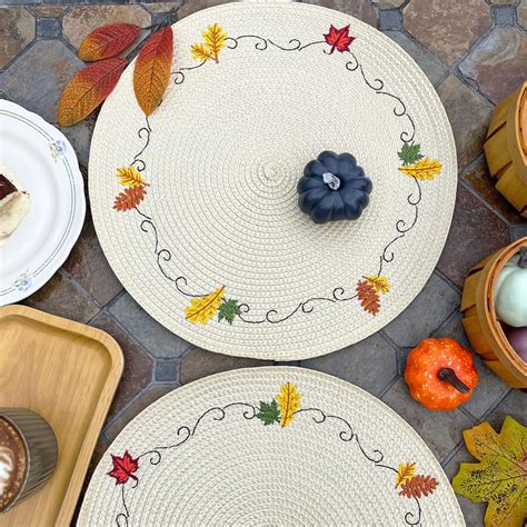 LanaVines Fall Placemats Set of 4 Round Placemats Thanksgiving Autumn