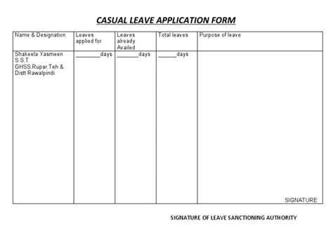 Casual Leave Application Form Pdf