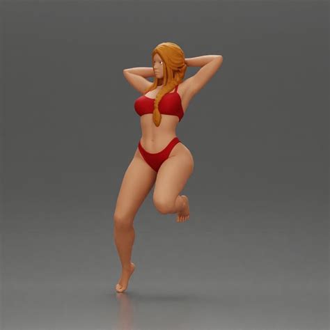 D Printable Elegant Pose In Red Bikini Showcasing Confidence And Playful Charm By DGeschaft