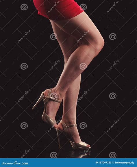 Woman Legs In Shoes On Black Background Stock Image Image Of Heels Naked