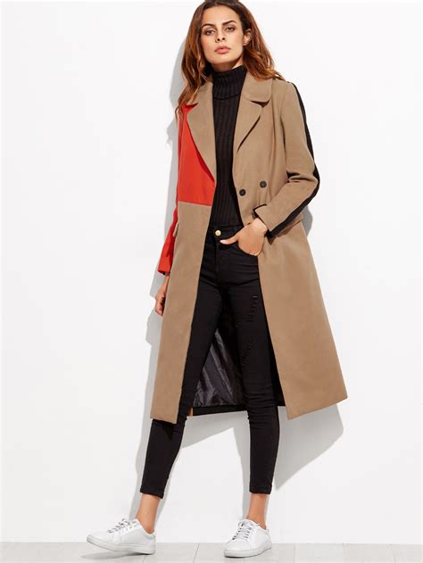 Colorblock Double Breasted Coat Shein Sheinside