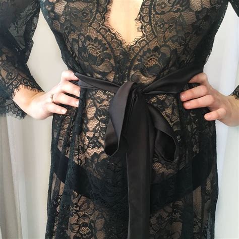 Long Black Lace Robe Black Lingerie Wedding Robe Boudoir Etsy