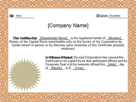 Stock Certificate Template Word (2) | PROFESSIONAL TEMPLATES