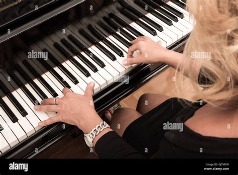 Hands Of An Elegant Classical Musician Woman Playing On Piano Stock