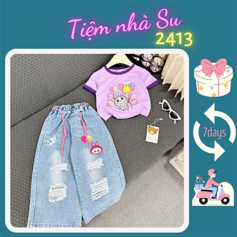 LABUBU SET ÁO THUN COTTON QUẦN JEAN ỐNG SUÔNG HOẠ TIẾT LABUBU SIÊU HOT 10 30kg TIỆM NHÀ