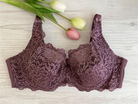 Бюстгальтер без поролона Safena 85D сливовый, кружевной, хлопковая ...