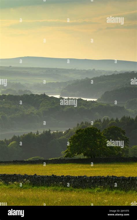 Long Distance Scenic Pastoral Summer Evening Vista Wooded Hillsides