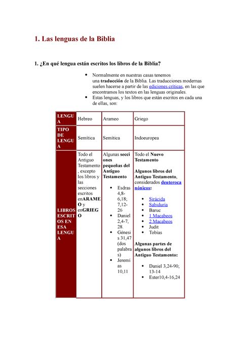 Lenguas De La Biblia 1 Las Lenguas De La Biblia 1 ¿en Qué Lengua Están Escritos Los Libros