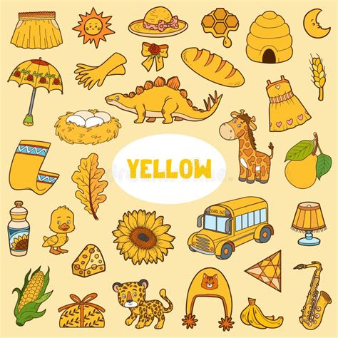 Set Of Yellow Color Objects Visual Dictionary For Children About The