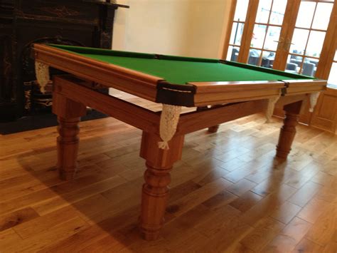 Ft Oak Snooker Dining Table Straight Turned Legs Green Cloth