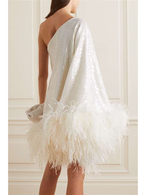 Taller Marmo Piccolo Ubud One Shoulder Feather Trimmed Sequined Chiffon