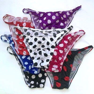 K P Mens String Bikini String Narrow Waist Printed Jersey White Dots Colors EBay