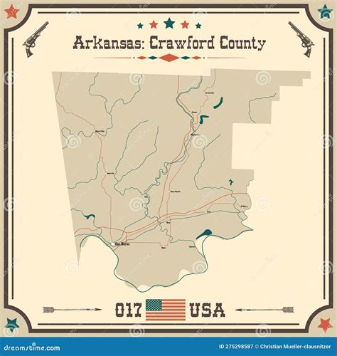 Vintage Map of Crawford County in Arkansas, USA. Stock Vector