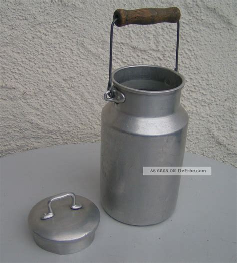 Alte Milchkanne Aluminium Mit Deckel Und Holzhenkel Ca Liter