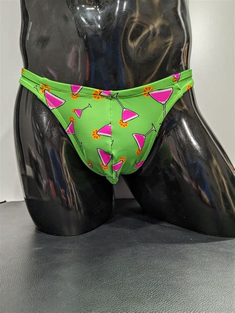 Lime Martini Men S Swim Bikini Brief Half Back Cheeky Thong By Rayze Formerly Nutshack Etsy