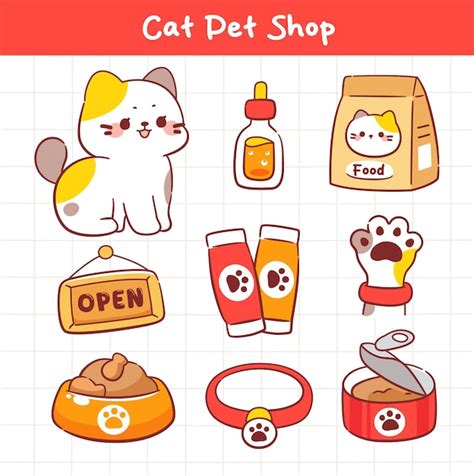 Premium Vector Pet Shop Assortment With Cat Accessory Kawaii Collection