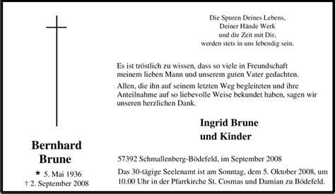 Traueranzeigen Von Bernhard Brune Trauer In NRW De