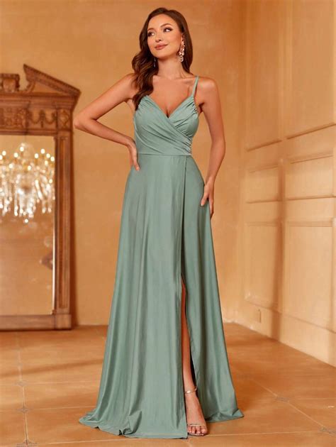 Split Thigh Cami Bridesmaid Dress Shein Usa