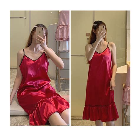 Stock In Kl Baju Tidur Satin Night Dress Sleepwear Pajamas Sexy Dress Lingerie Shopee