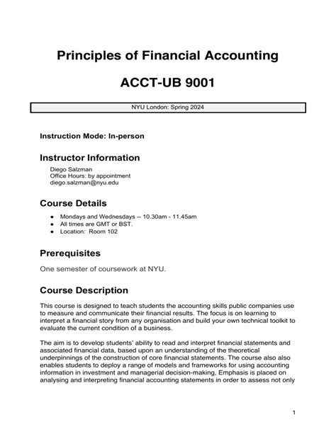 Principles Of Financial Accounting Syllabus Spring