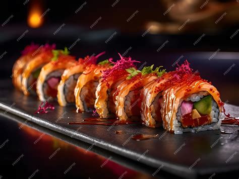 Una Imagen De Un Fantástico Plato De Sushi Con Colores Brillantes Y