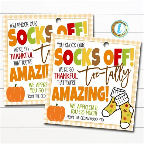 Fall Sock Gift Tags Staff, Mani Pedi Gift, Toe-Tally Amazing Teacher