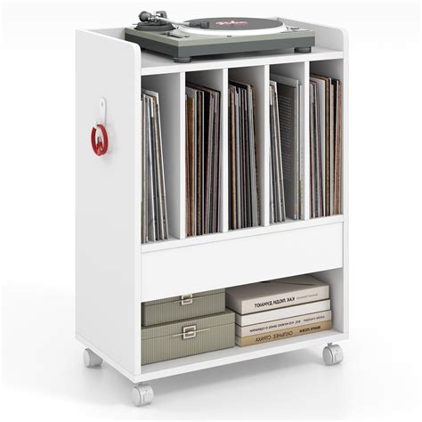 COSTWAY Record Player Stand on Wheels, Rolling Turntable Stand End Side