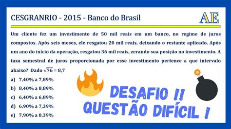 BOMBA QUESTÃO DIFÍCIL Concurso Banco do Brasil Regime de Juros