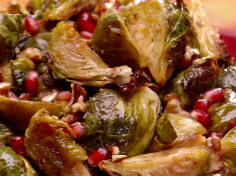 Roasted Brussels Sprouts With Pomegranates And Vanilla Pecan Butter Recipe Bobby Flay Food