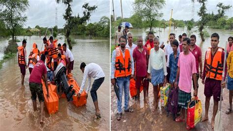 आफत की बारिश दुर्ग संभाग में बाढ़ के हालात 30 गांव बने टापू 500 ग्रामीणों का किया गया