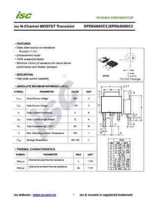 SPD04N80C3 MOSFET Datasheet Pdf Equivalent Cross Reference Search