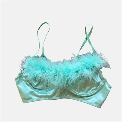 Turquoise Fluffy Satin Two Piece Lingerie Cute Set Depop