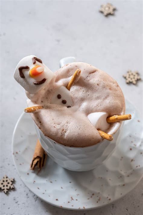 Hot Chocolate With Melted Marshmallow Snowman Stock Photo Image Of Chocolate Festive