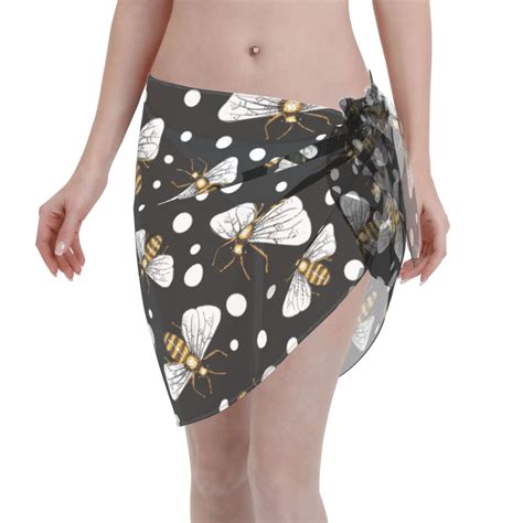 Coaee Honey Bees At Night Women S Short Sarongs Beach Wrap Sheer Bikini Wraps Chiffon Cover Ups