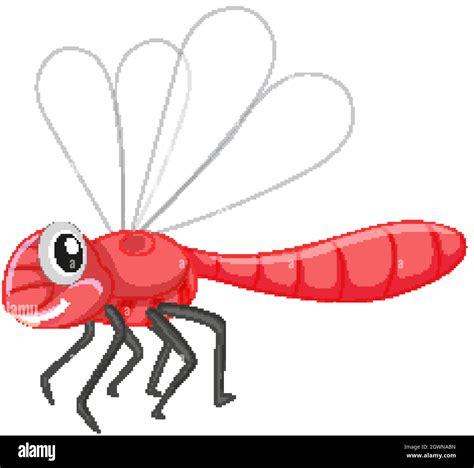 Cute Dragonfly In Red Color On White Background Stock Vector Image