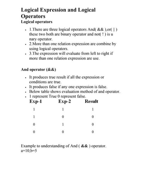 logical expression  logical operators