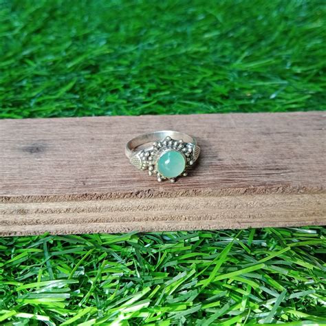 Boho Statement Ring Aqua Calcy Sterling Silver Ring Hand Crafted