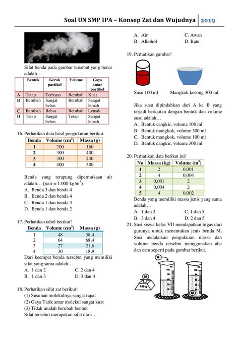 Kumpulan Soal Soal Konsep Zat Dan Wujudnya Un Ipa Smp Kelas 9 Nurul F